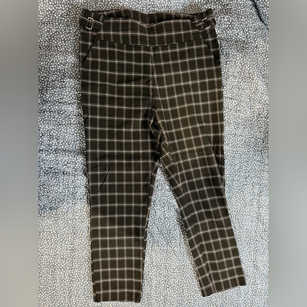 Windowpane Plaid Pull-On Women’s Pants - Black